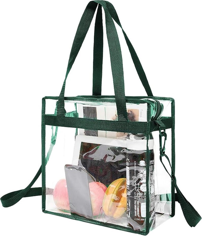 BAGAIL Clear Bags 12x6x12 Stadium Approved Clear Tote Bag with Zipper Closure Crossbody Shoulder Bag with Adjustable Strap(Green) - Image 1